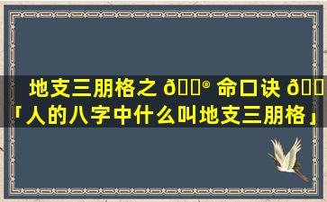 地支三朋格之 💮 命口诀 🌸 「人的八字中什么叫地支三朋格」